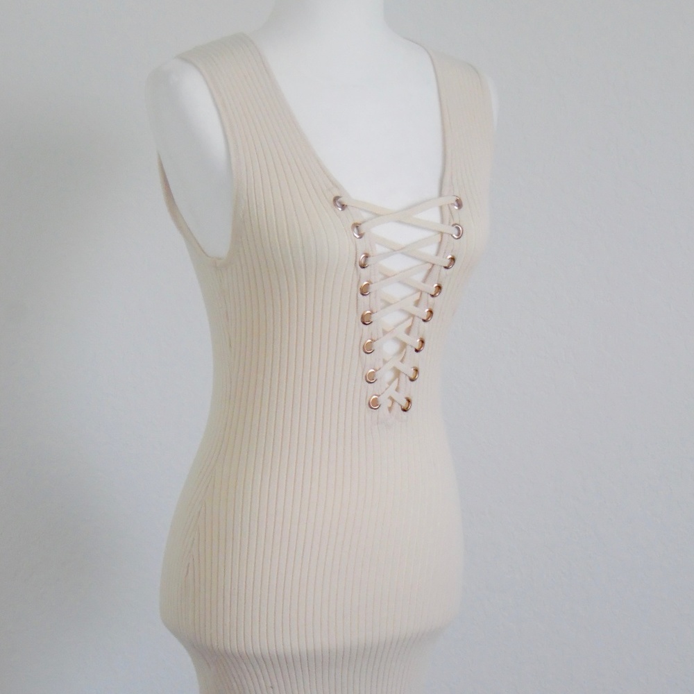 Sleeveless Beige Sweater Dress